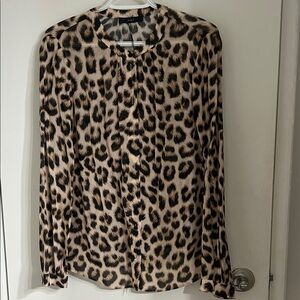 Oui Leopard Print Button-Down Blouse in Neutral Brown/Black
